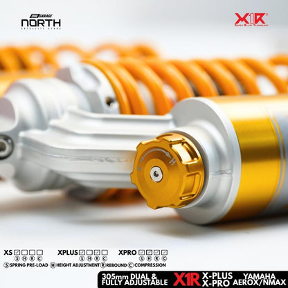 X1R X-PLUS & X-PRO MONO SHOCK ABSORBER 305MM DUAL & FULLY ADJUSTABLE FOR YAMAHA AEROX/NMAX