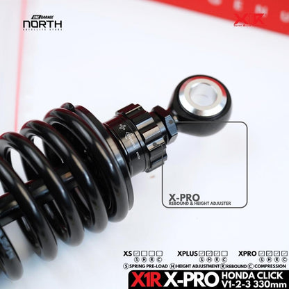 X1R X-PRO FULLY ADJUSTABLE MONO SHOCK ABSORBER FOR HONDA CLICK V-1,2,3 (330MM)