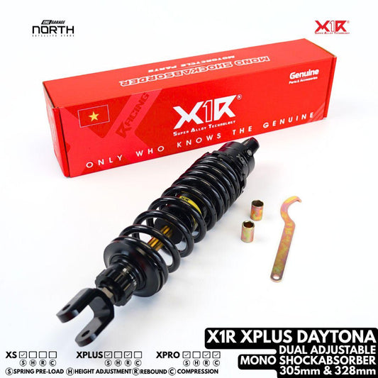 X1R XPLUS DAYTONA DUAL ADJUSTABLE MONOSHOCK ABSORBER SPRING PRE-LOAD & REBOUND  305MM & 328MM