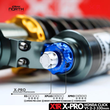 X1R X-PRO FULLY ADJUSTABLE MONO SHOCK ABSORBER FOR HONDA CLICK V-1,2,3 (330MM)