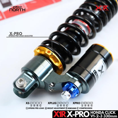 X1R X-PRO FULLY ADJUSTABLE MONO SHOCK ABSORBER FOR HONDA CLICK V-1,2,3 (330MM)