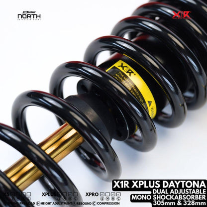 X1R XPLUS DAYTONA DUAL ADJUSTABLE MONOSHOCK ABSORBER SPRING PRE-LOAD & REBOUND  305MM & 328MM