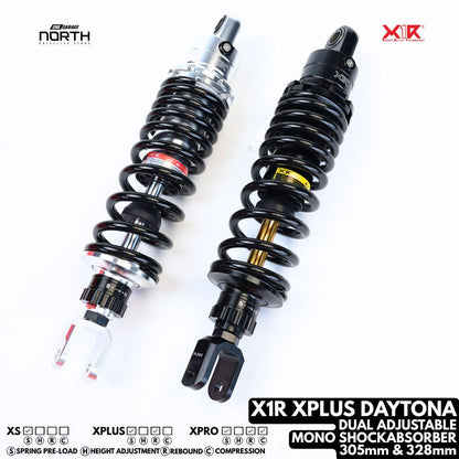X1R XPLUS DAYTONA DUAL ADJUSTABLE MONOSHOCK ABSORBER SPRING PRE-LOAD & REBOUND  305MM & 328MM