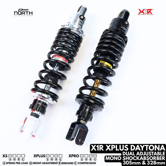 X1R XPLUS DAYTONA DUAL ADJUSTABLE MONOSHOCK ABSORBER SPRING PRE-LOAD & REBOUND  305MM & 328MM