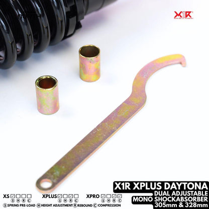 X1R XPLUS DAYTONA DUAL ADJUSTABLE MONOSHOCK ABSORBER SPRING PRE-LOAD & REBOUND  305MM & 328MM